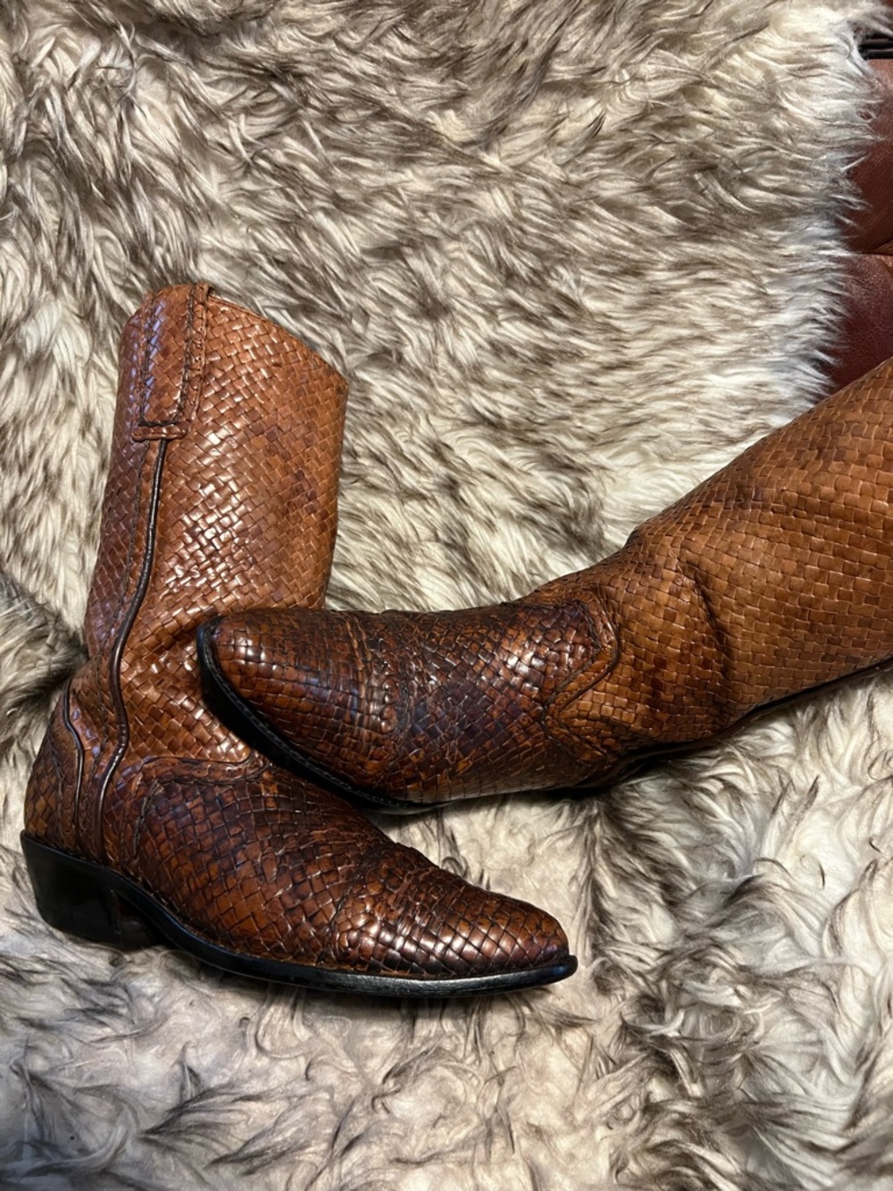 Cole Haan RARE Men Brown Woven Leather Western Boots Sz 10 M